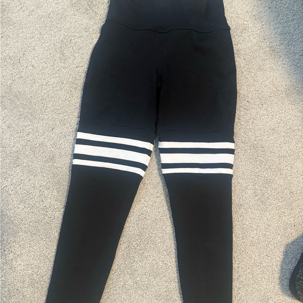 Bombshell Sportswear Black Leggings with White Stripes